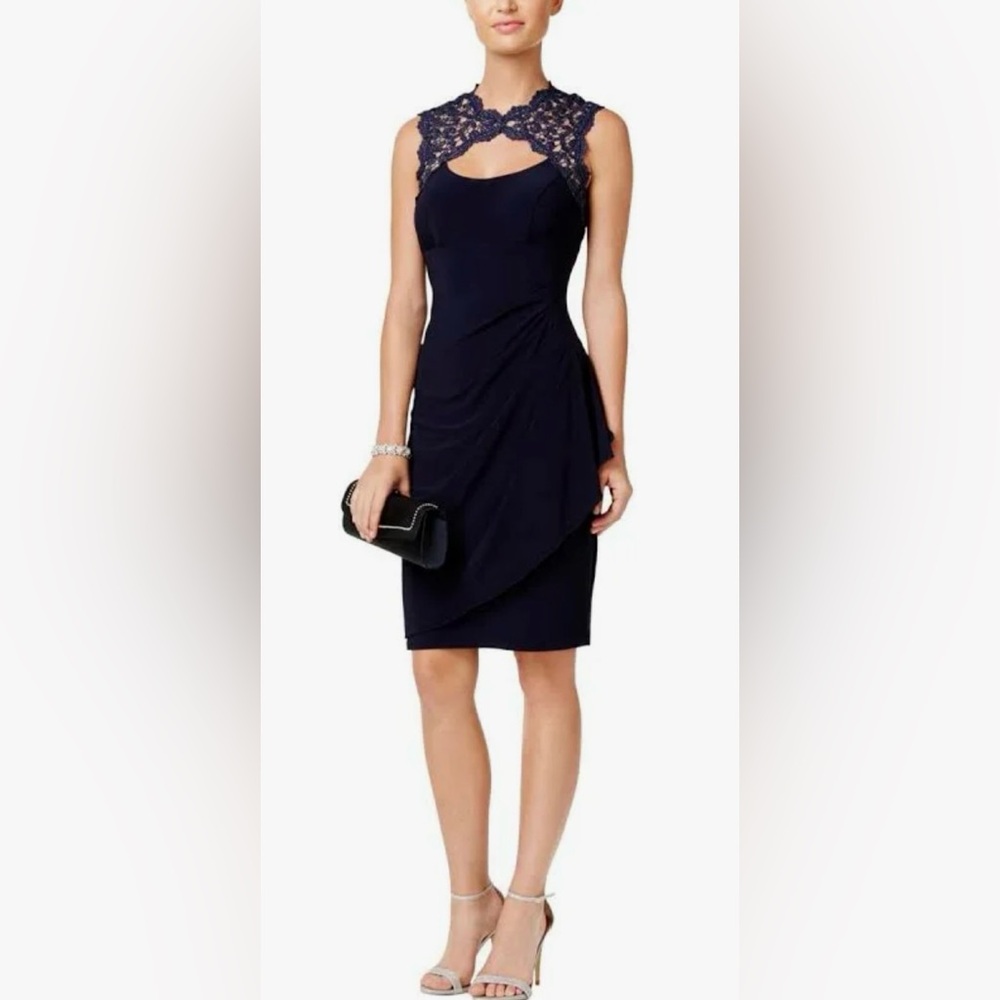 Xscape Navy Lace Cutout Dress